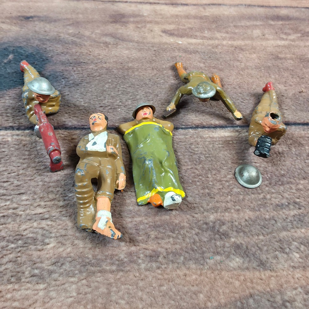 Vintage Barclay Lead Toy Soldiers Military Figures Brown Wounded Machine Gunner